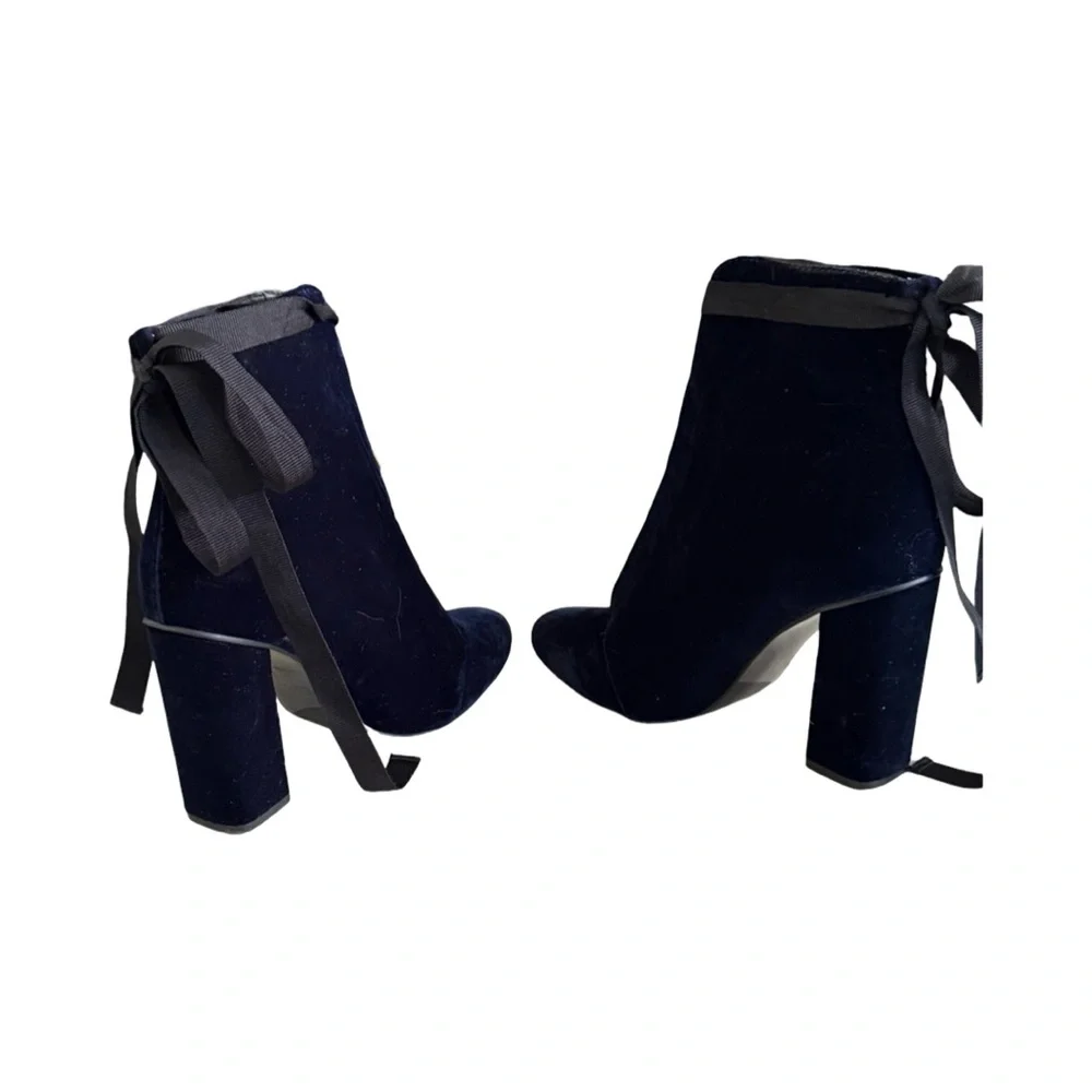 Zara Midnight Velvet Ribbon-Tied Heeled Boots – Women’s Size 6.5 - Picture 5 of 10